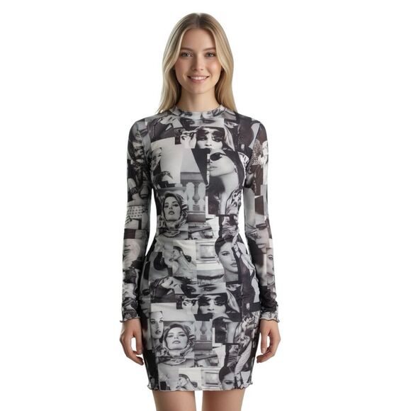 NWT Guess Eco Adriana Icon Mesh Bodycon Mini Dress Size Large - Picture 1 of 8